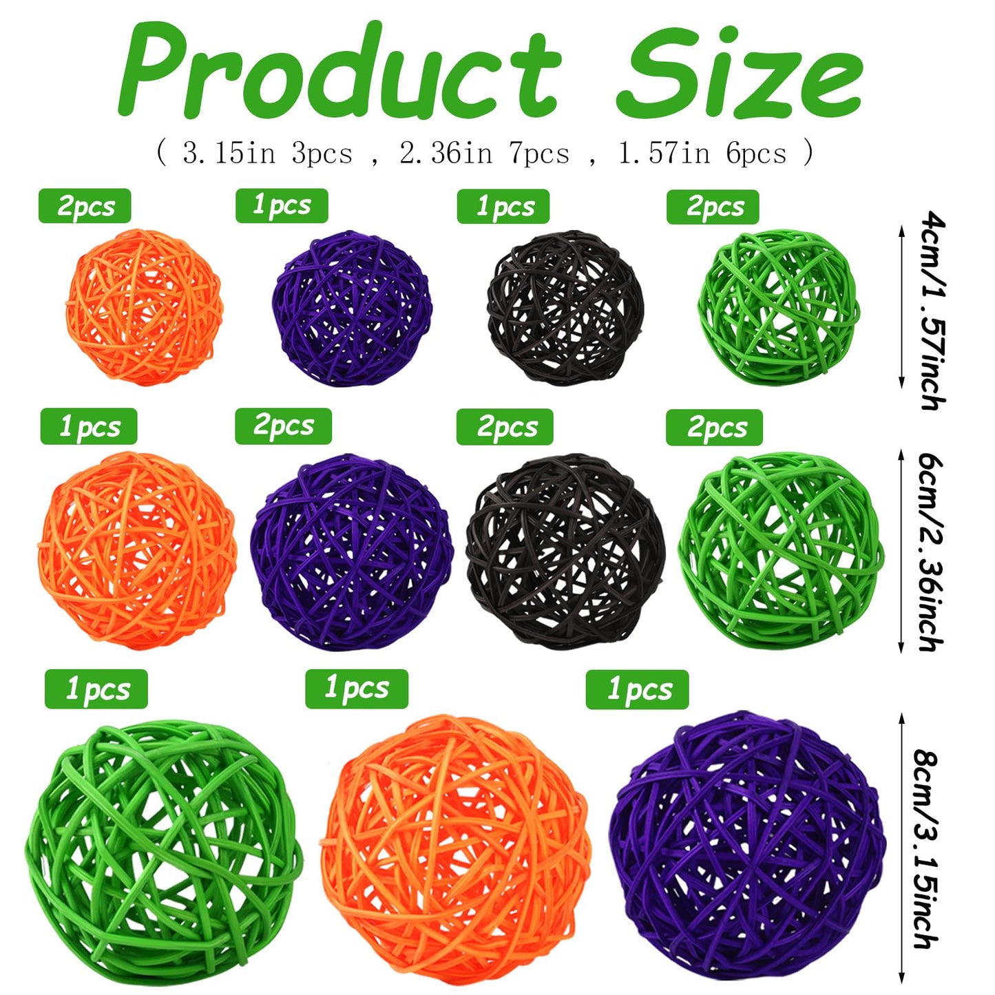 SANNIX 16 Pcs 3 Sizes Big Halloween Rattan Balls Vase Filler, 4 Colors