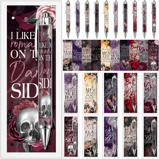 Affrolling 60 Pcs Dark Romance Bookmarks and Pens Merch Double Sided Romance Smutty Spicy Book Lover Gifts Romantasy Skeleton Page Marker Clip Gifts for Women Teachers Reading