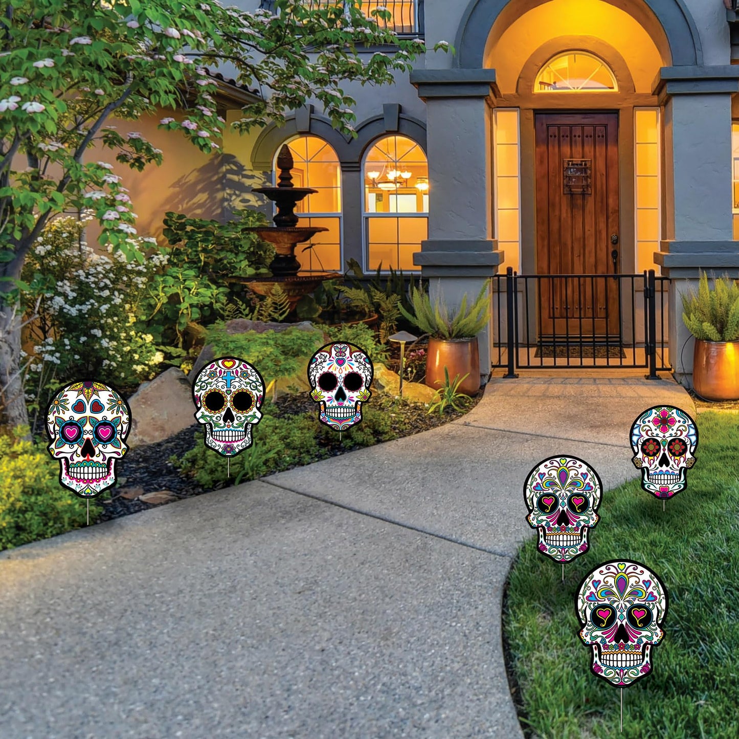 Beistle 6 Piece Corrugated Plastic Day of The Dead Decorations Sugar Skull Yard Signs for Dia De Los Muertos Party Supplies Celebrations, Made in USA Since 1900