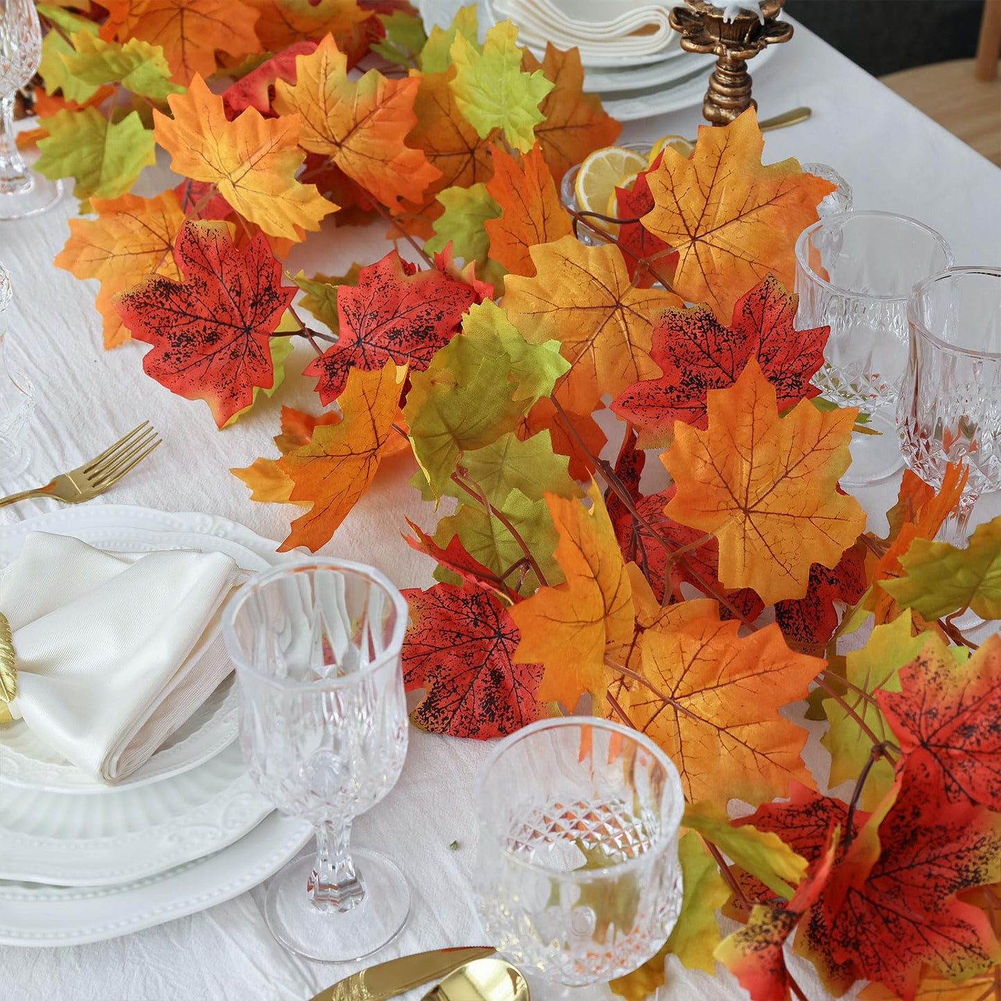 Mizii 2 Strands Artificial Maples Vines Garland 79" Fake Vine Silk Maple Leaves Faux Hanging Fall Garland for Fall Decor Thanksgiving Porch Mantle Fireplace Farmhouse Harvest Decorations (Maple)