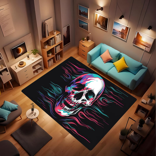 CVDSGEW Gothic Area Rugs, the Mystery and Uniqueness of the Skull, Like a Ghost in the Moonlight, are Thought-provoking. Non-Slip Soft Home Decor Skulls Print Black Game Room mat 2' x 3'