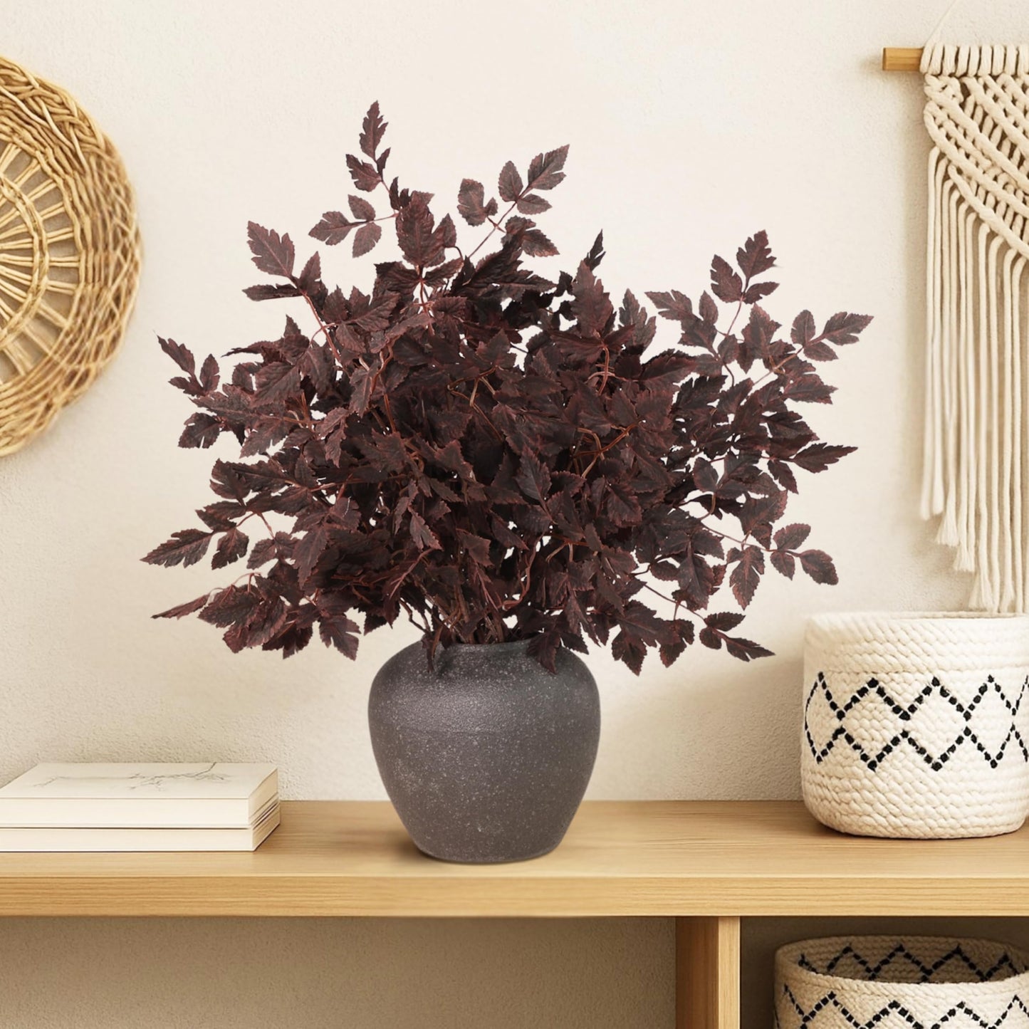PERFNIQUE 6 Pack Artificial Plum Cimicifuga Leaf Sprays, 24" Faux Ramosa Branches for Vase, Fall Floral Stems for Table Centerpiece, Farmhouse, Wedding, Mantel, or Halloween Decor