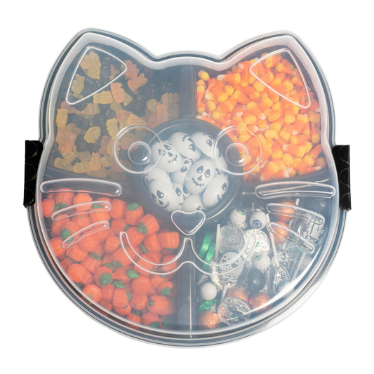 KOLORAE Black Cat Reusable Serving Tray - Unique 5 Compartment Cat Snack Tray - Great for Entertaining Food Storage for Appetizers, Snacks, Chips & Dip, Fruits & Veggies - Fall Halloween Tray