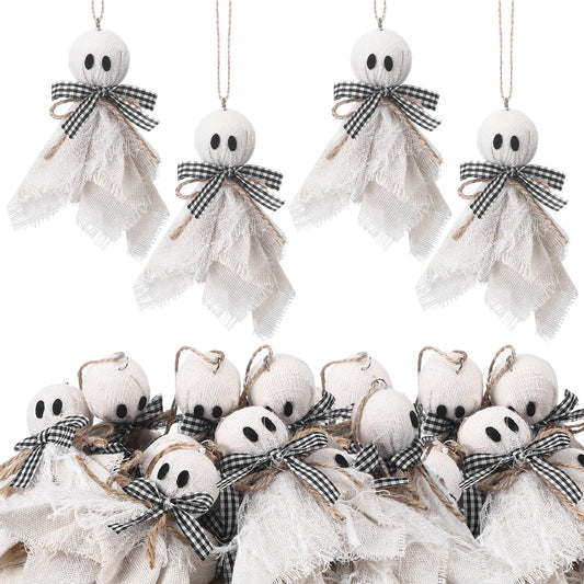 Leinuosen 16 Pcs Halloween Ghost Hanging Ornaments 4 Inch Small Hanging Ghost Tree Ornaments Farmhouse Rustic Boo Decoration for Haunted House Party Front Yard Porch Patio Lawn Garden Decor