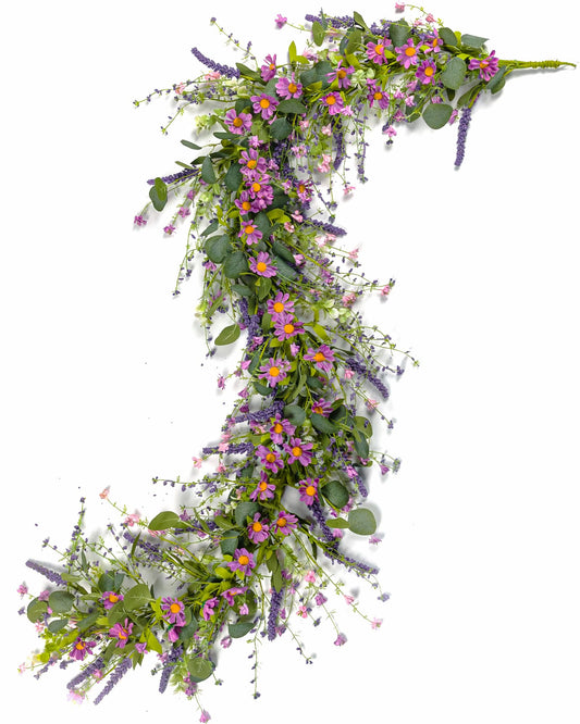 YUGALI Summer Garland, 6ft Eucalyptus Lavender Daisy Wildflower Vine