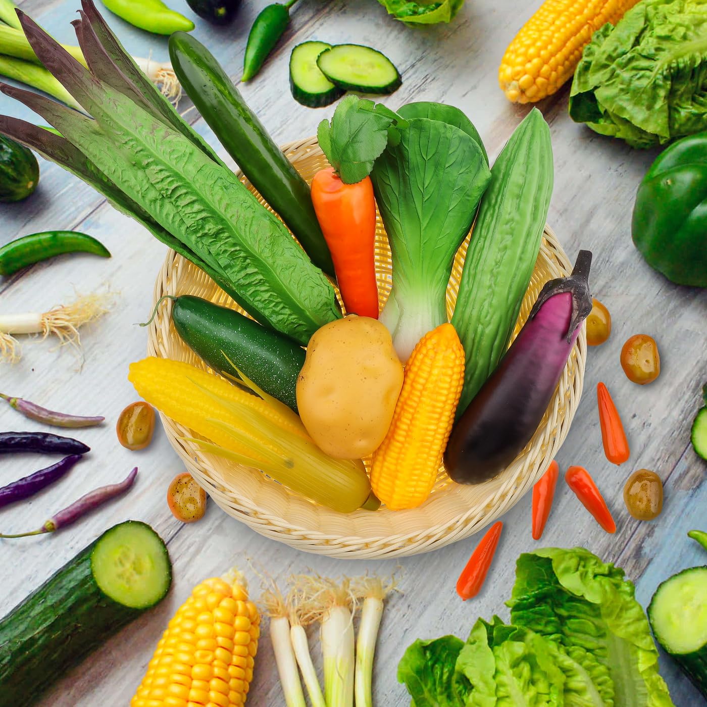 Meiwlong 22 Pcs Fake Vegetables,Realistic Artificial Vegetable & Fruits