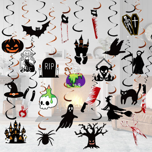 60PCS Halloween Decorations Hanging Swirl Party Favors - Halloween Ceiling Streamers, Large Size Ghost Pumpkin Witches Swirls for Home Indoor Outdoor Party Office Decor Supplies
