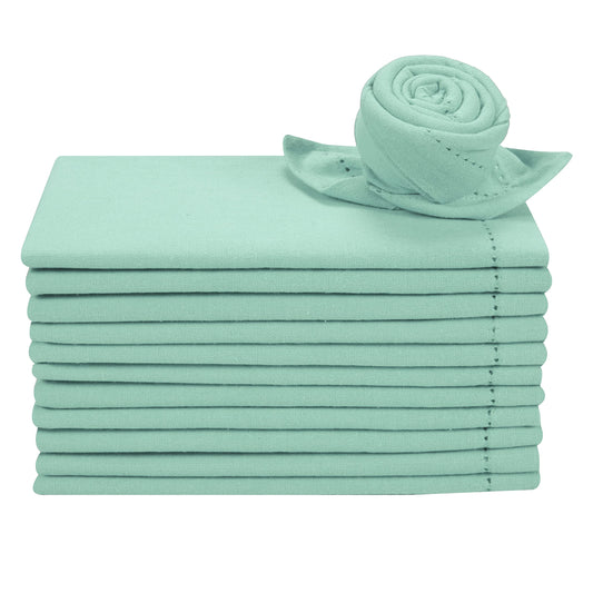 Cotton Cloth Dinner Napkins Set of 12 - Hemstitched 18x18 Inch Decorative Soft Durable Washable Reusable Perfect for Dining Table Décor Farmhouse Easter Christmas Party Wedding & Everyday Use - Aqua
