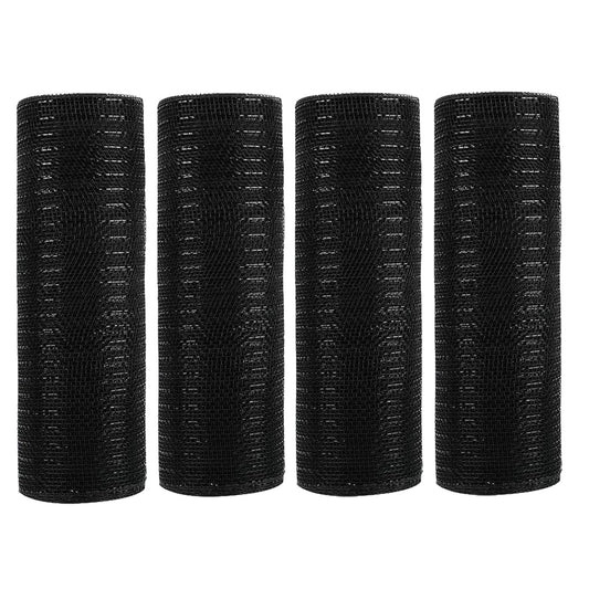 JStnana 4 Rolls Black Deco Mesh Ribbon for Wreath Making Supplies, 10Inch x 30Ft Metallic Burlap Mesh Halloween Deco Mesh Rolls for Thanksgiving Halloween DIY Crafts Wreaths Swags Decorating