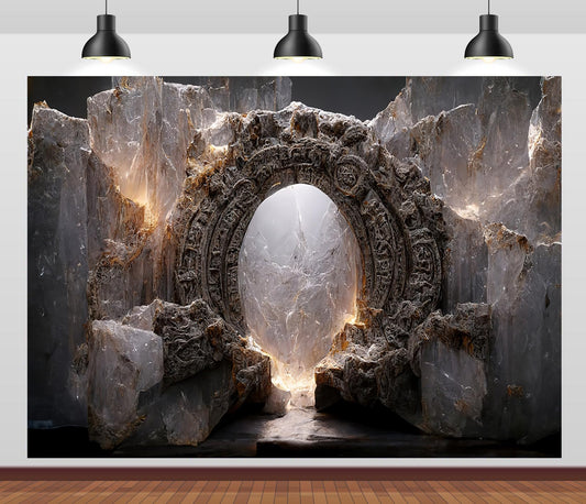 Loccor 7x5ft Fabric Fantasy Vintage Stone Gate Backdrop Crack Jade Ghostdom Scene Portal to The Underworld Photography Background for Spooky Night Halloween Party Decoration Photo Studio Props