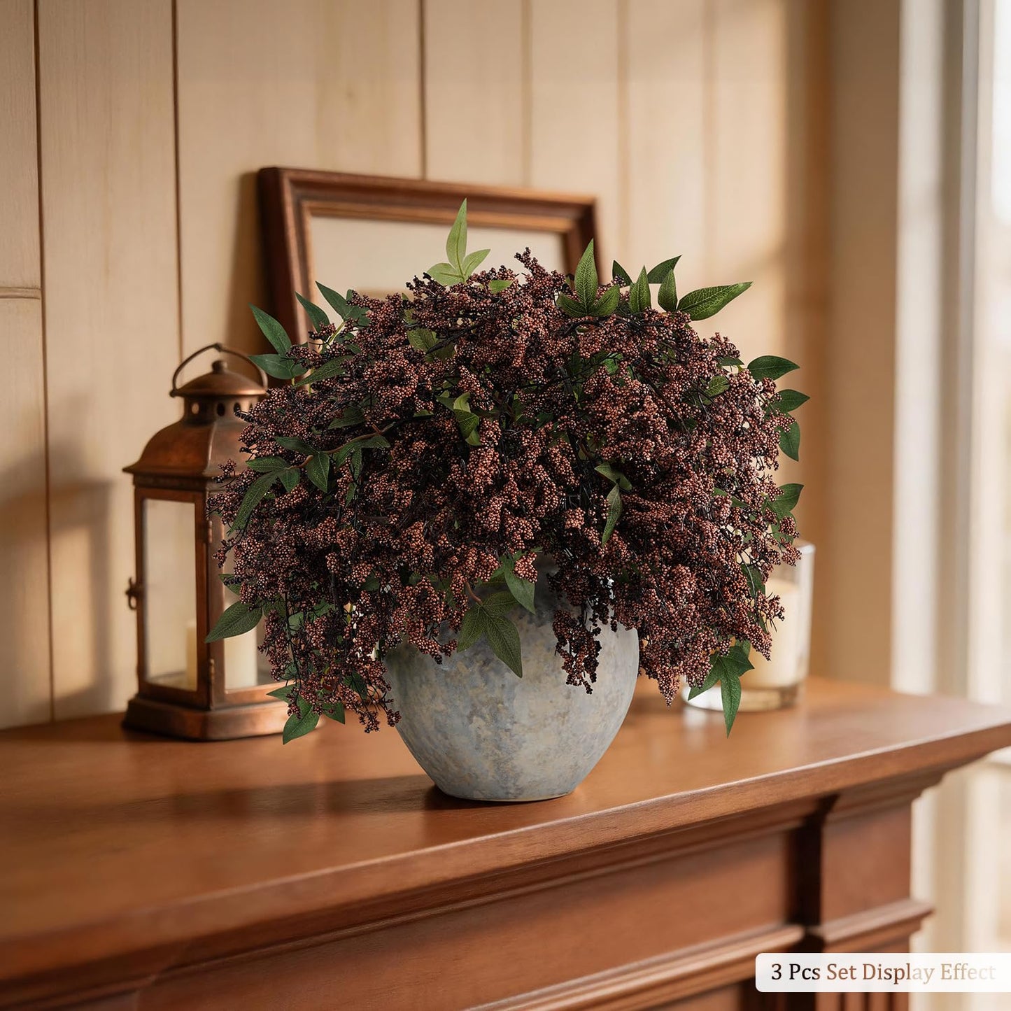 Miaikoe 1 Pcs Artificial Berry Stem 36" Realistic Flowers Picks Branches Faux Stem Spray DIY for Holiday Seasonal Farmhouse Mantel DIY Home Decorations (Dark Brown)