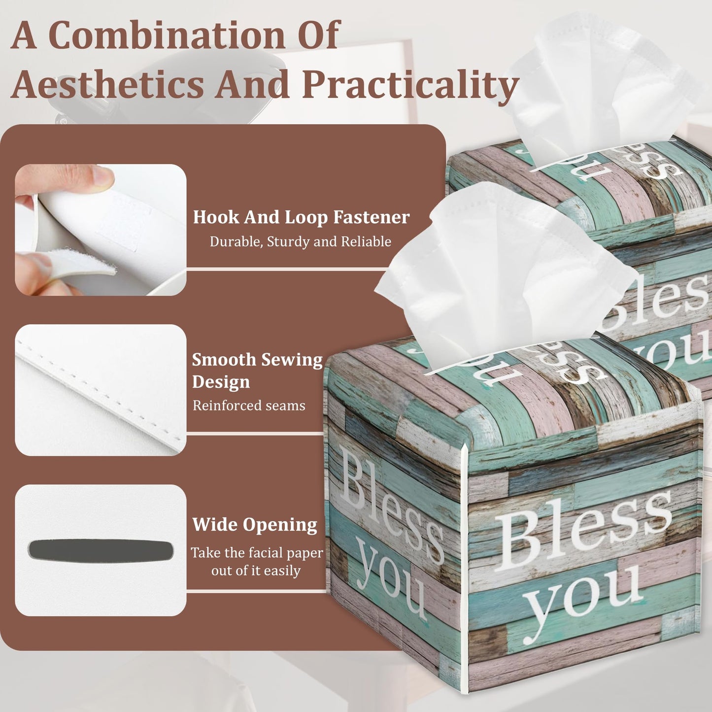 Bless You Tissue Box Cover 2Pcs PU Leather Tissue Box Holder for Home, Square Tissue Holder for Harvest Autumn Season Halloween Thanksgiving Gift