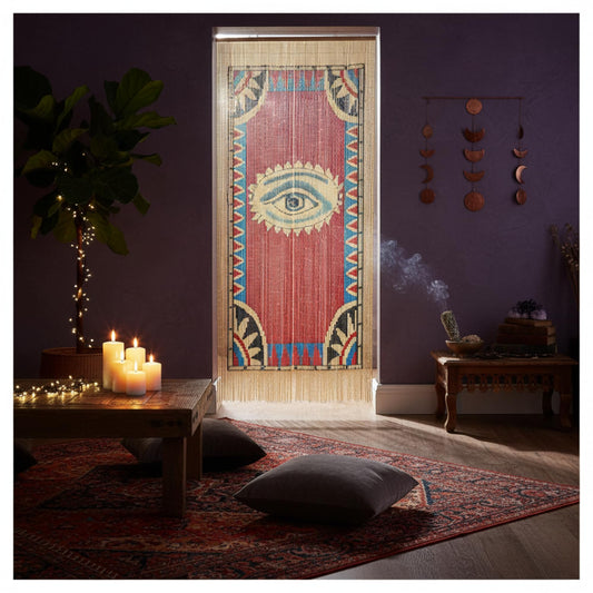 HAJUCRAFT Beaded Curtain for Doorway, Bamboo Bead Door Curtain, Boho Evil Eye Decor, Hanging Room Divider for Entryway Home, 78 x 36 Inches