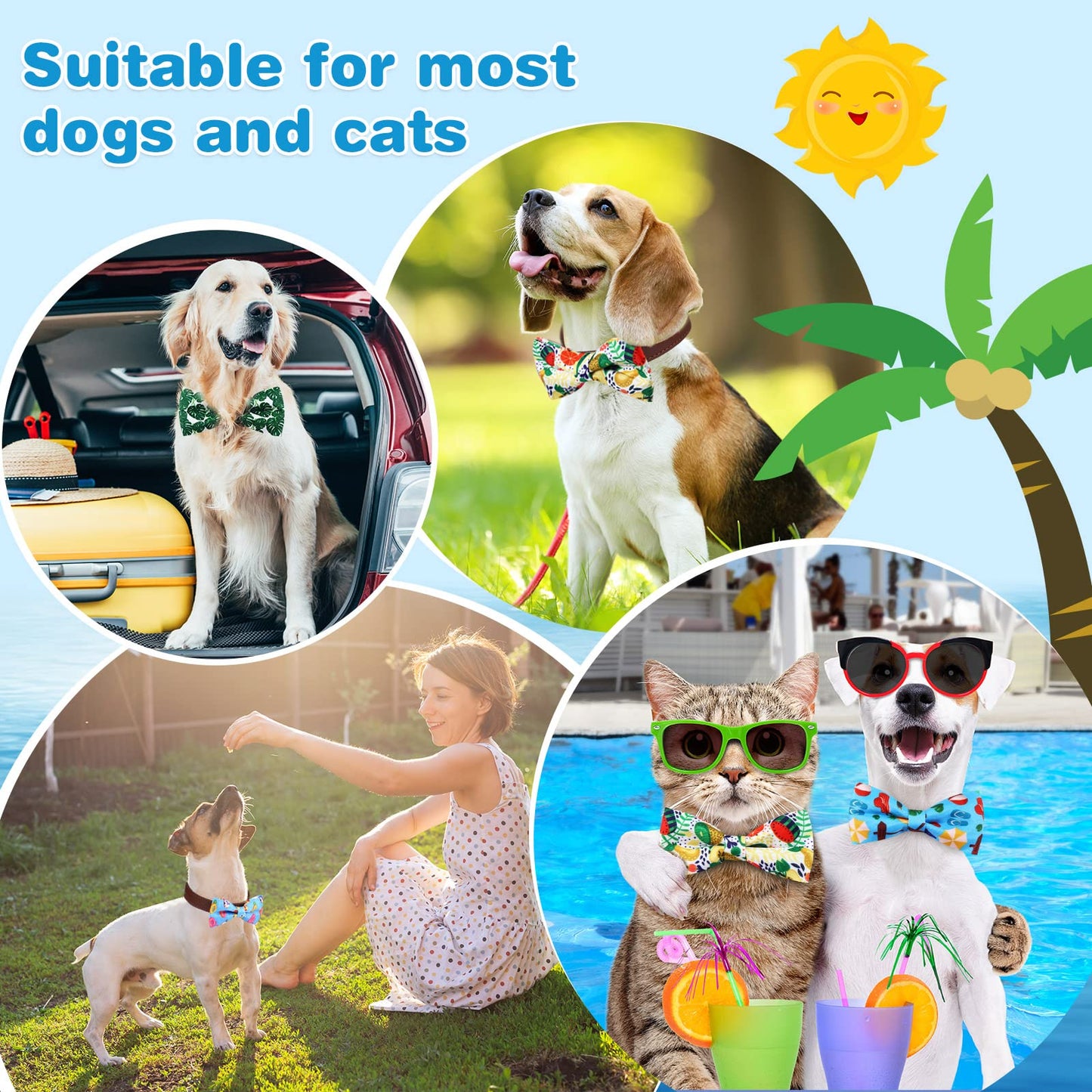 Sanwuta 60 Pcs Collar Dog Bow Ties Hawaiian Pet Bow Tie Dog Accessories Detachable Attachment Charms for Small Medium Large Dogs Cat Puppy Bows Grooming Supplies Hawaiian Costume(Summer)