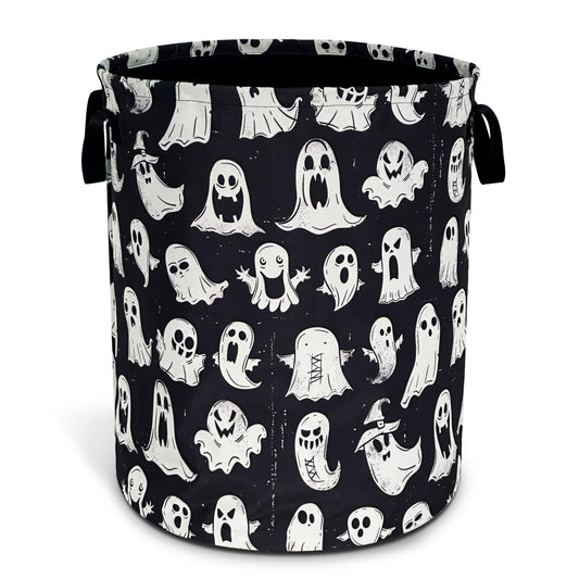 Cute Ghost Laundry Basket Funny Spooky Foldable Waterproof Oxford Cloth Tote Bag Laundry Hamper Round Large Clothes Storage Bucket Organizer For Bathroom/Laundry Storage/Bedroom 18.9x16.5 Inch