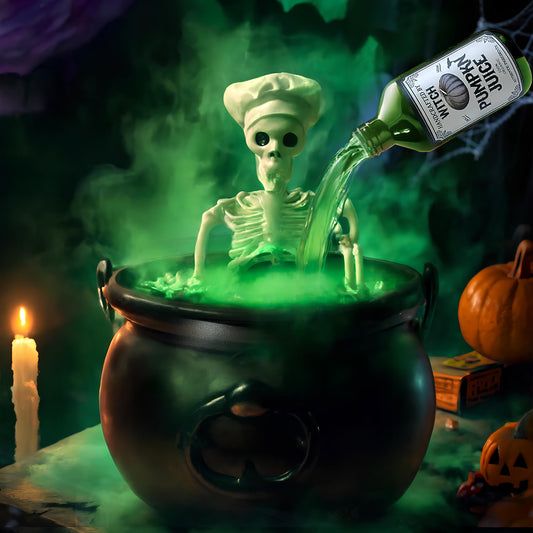Uilatyu Halloween Decorations Indoor - Cauldron Bowl Witch Decor with Floating Plastic Potion Bottles, Dense Fog & Glow, Vintage Halloween Decor for Kitchen or Party Table