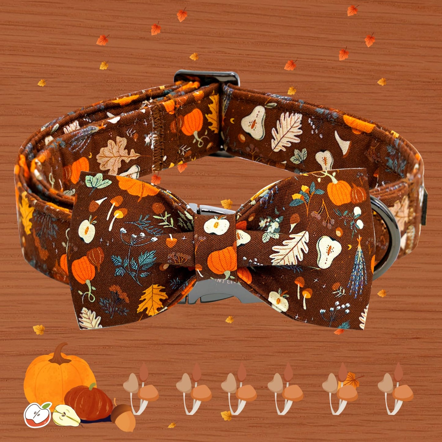 Elegant little tail Halloween Dog Collar, Ghosts Print Pumpkin Pet Collars with Bow Puppy Collar Bowtie Female or Male Cotton Adjustable Collars for Small Medium Large Dogs