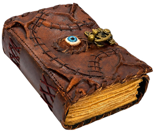 HINDORO Hocus Pocus Book Of Spells, Grimoire Blank Spell Books, Prop Halloween Decorations Decor, Book Of Shadows With Lock, Witchy Hocus Pocus Gifts For Men And Women Spellbook Evil Eye Leather Bound Journal, Grimoire Witch Best Christmas Gifts