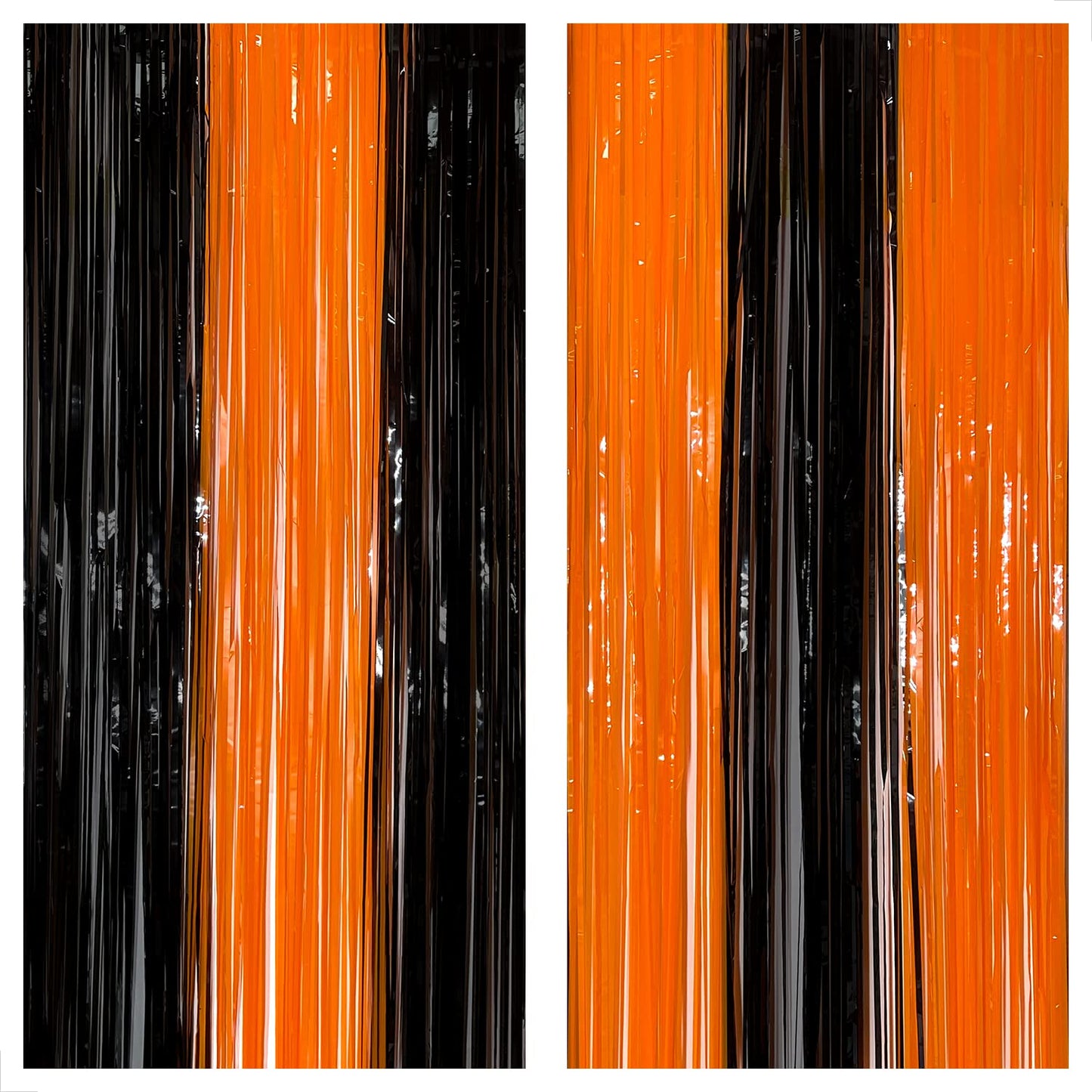 KatchOn, Black and Orange Foil Fringe Curtain - XtraLarge 3.2x8 Feet, Pack of 2 | Orange and Black Streamers, Halloween Decorations | Fringe Backdrop Curtain for Birthday, Summerween Party Decorations