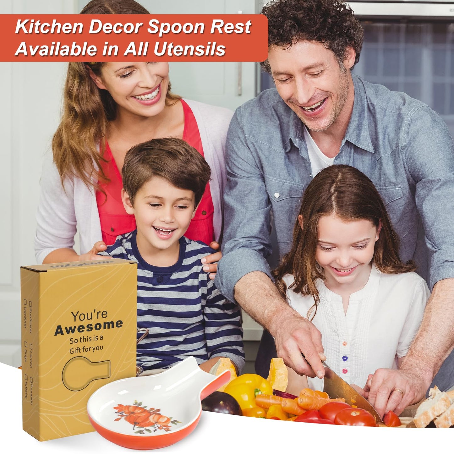 Spoon Rest - Spoon Rest for Stove Top Pumpkin Decor Ceramic Spoon Holder for Kitchen Counter with Gift Box Ready