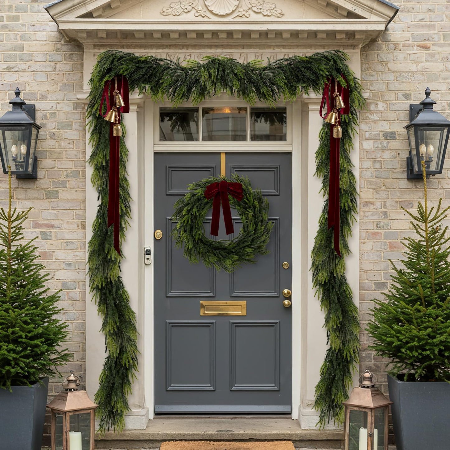 N&T NIETING 9FT Christmas Norfolk Pine Garland, Real Touch Pine Garlands Faux Greenery Garland Winter Christmas Garland for Table Mantle Holiday Indoor Outdoor Xmas Decorations (4 Pcs)