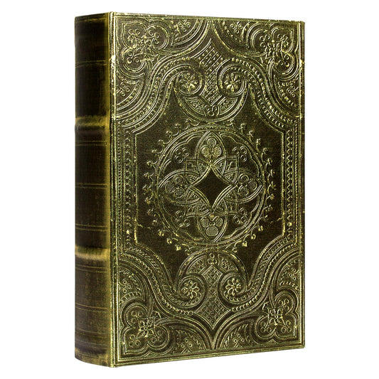 DROFELY Decorative Book Box:Vintage Style Fake Box - Faux Leather Embossing Box,12" Large Size Retro Green Book Storage Box 2-06