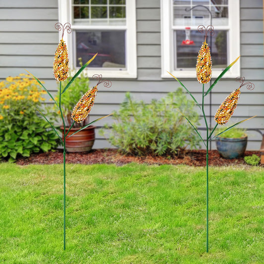 Tandefio 2 Pcs Metal Corn Garden Stakes Fall Decor 40 Inch Corn Stalk Yard Sign Artificial Corn Stalks Decoration Outdoor for Patio Lawn Autumn Harvest Thanksgiving