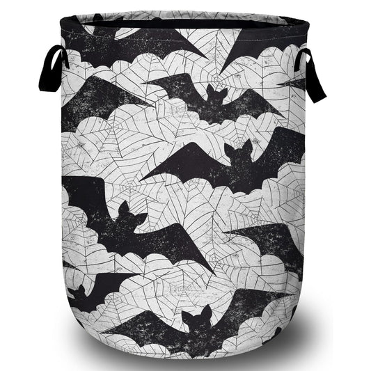 Retro Black White Bat Laundry Basket, Halloween Laundry Hamper Collapsible Oxford Cloth with Handle Clothes Storage Bin for Bathroom Laundry Room Bedroom 15.7 X 20 Inch
