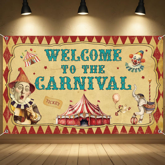 Tiamon Halloween Vintage Carnival Backdrop 73 x 43 Inch Retro Circus Party Decor Welcome to the Carnival Banner Clown Circus Photo Backdrop Sign for Halloween Party Indoor Outdoor Supplies