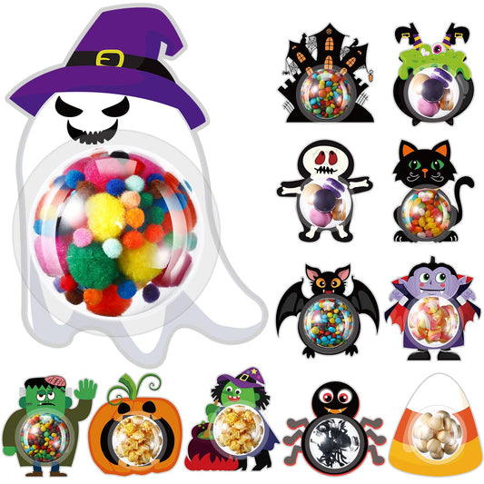 Sinload 48 Set Candy Holder with Dome Shaker DIY Greeting Cards Round Adhesive Shaker Pouches for Home Family Rewards Exchange Gifts Winter Party Favors (Halloween)