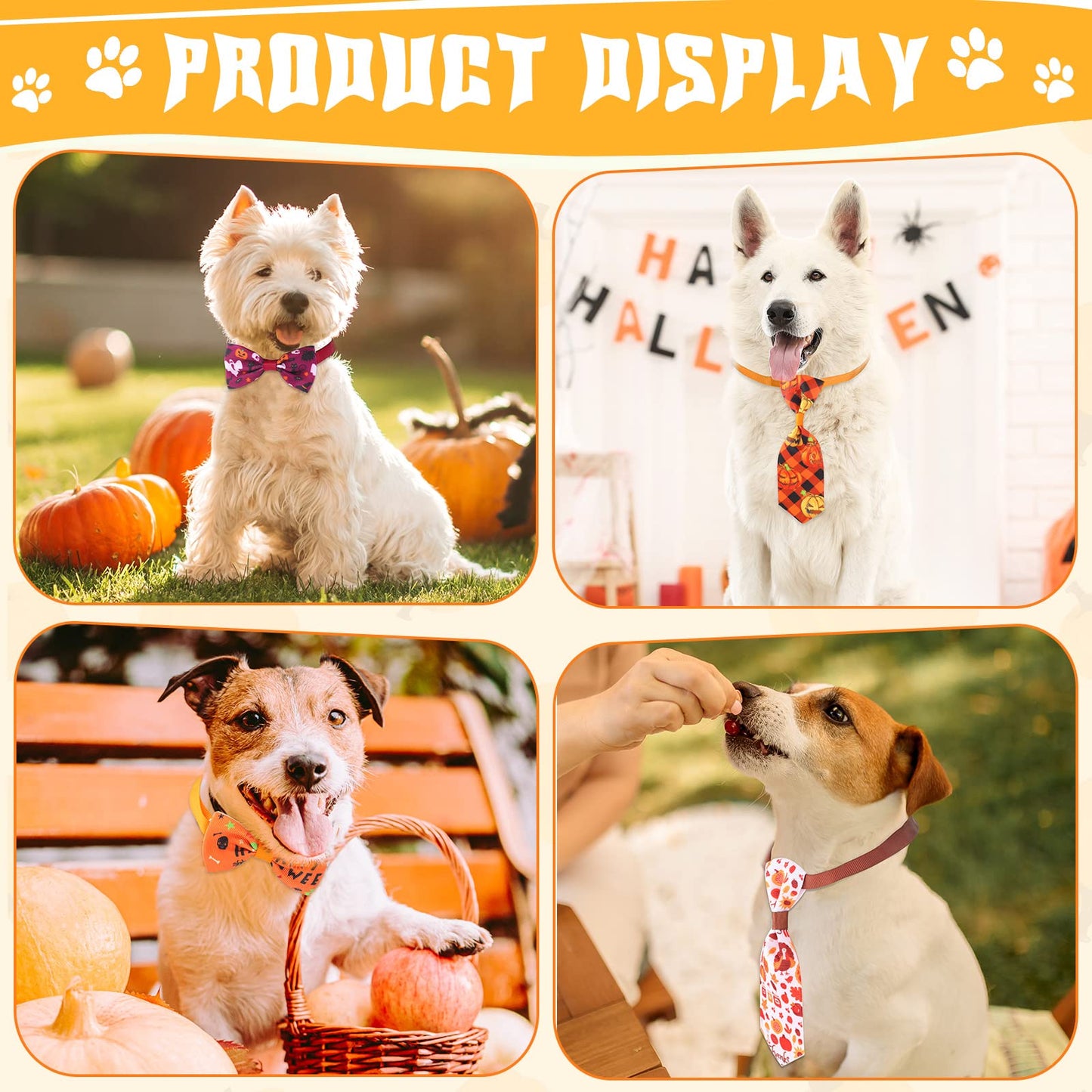 Reginary 100 Pieces Thanksgiving Dog Bow Tie Collar Set with 50 Bow Tie and 50 Necktie Thanksgiving Fall Halloween Themed Pet Decoration for Small Medium Pet Cat Supply