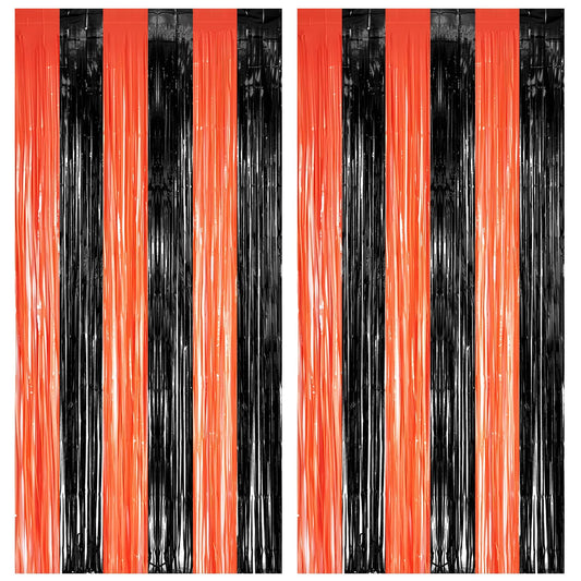 Black Orange Streamers Party Backdrop - GREATRIL Tinsel Fringe Curtain for Halloween Decorations/Pumpkin/Birthdays Party Decoration - 3.2ft X 8.2ft - 2 Packs