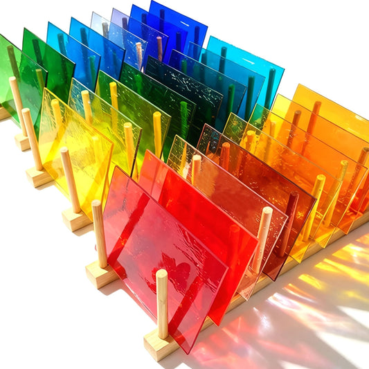 Unicoshape 26 Sheets Stained Glass Variety Pack - 6 x 4 Inch Transparent Cathedral Glass Sheets for Mosaic, Suncatchers, DIY Crafts & Home Art Decor - Vibrant Mixed Colors Art Glass Starter Kit
