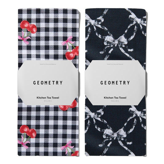 GEOMETRY Kitchen Towels - Quick Dry Microfiber Cloth Dish Towels for Kitchen Drying - Premium Quick Dry Towel - Cherry Bow, 18" x 30" - 2 Pieces