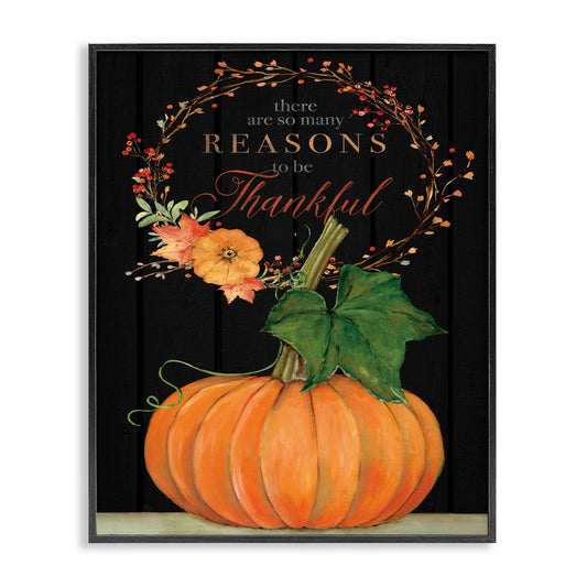 Stupell Industries 'Reasons to Be Thankful Pumpkin', Framed Giclee Art, Black, 11 x 14 Inches, Easy to Hang and Sturdy, Made in USA, by Stephanie Workman Marrott