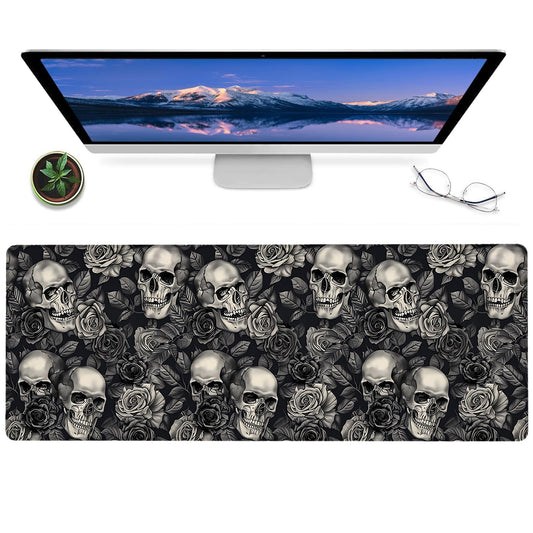 ainori Gothic Skull Gaming Mouse Pad,12x31.5in Non-Slip Rubber Rose and Elegant Goth Dark Desk Mat,Large Extended Halloween Mousepad for Office Home Laptop,Mice Pads Gifts,Game Lover Deskmat Decor