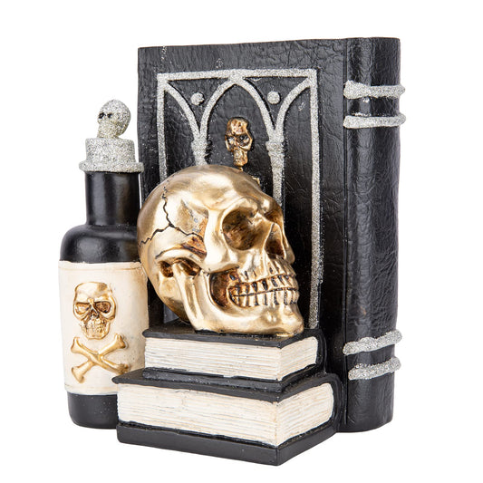Ovewios Halloween Skull Decor, Gothic Skeleton Heads and Book Resin Statue, Collectible Figurines for Halloween Decor Unique Gifts for Home Decorations 9.2"