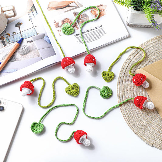 6 Pcs Crochet Bookmarks Mushroom Plant Handmade Knitted Bookmarks Crochet Page Markers Curtain Tiebacks Appreciation Gifts for Readers Teachers Mother Book Lovers Cottagecore Decor