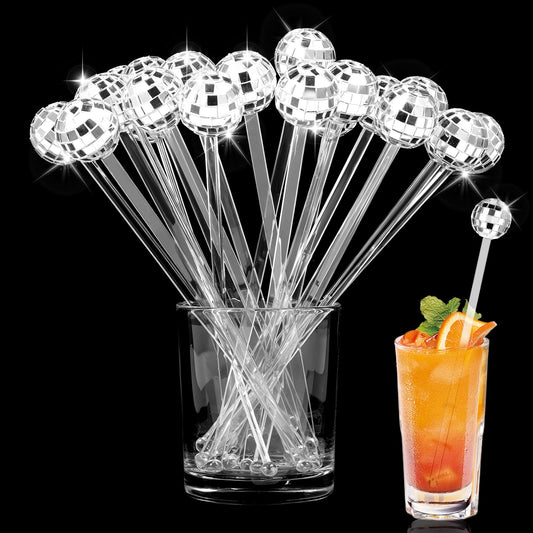 80 Pcs Disco Ball Cocktail Stirrers Plastic Round Top Swizzle Sticks Cake Pops Mirror Ball Coffee Beverage Stirrers for Home Bar Coffee Shop Use