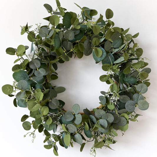 HomeKaren Eucalyptus Wreaths for Front Door 22", Handmade Green Leaves Wreath for Summer, Spring and All Seasons, Greenery Floral Wreath for Wall and Outside