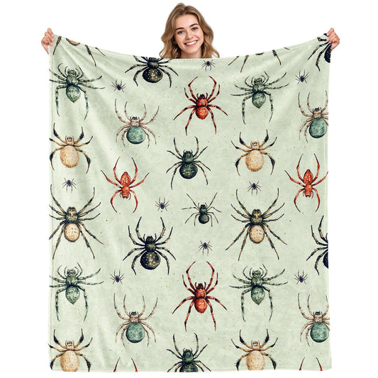 Aimego Halloween Spider Blanket Gifts for Boys Girls Gothic Spider Throw Blankets for Kids Spiders Green Decor for Sofa Living Room Bed(50X60 Inch)