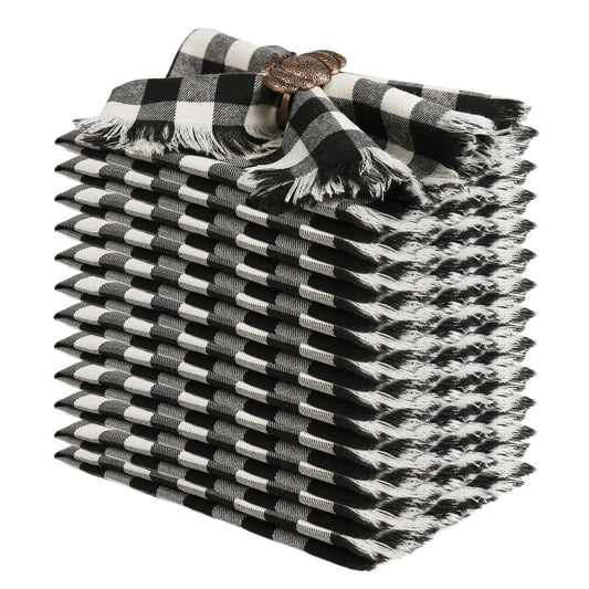 Classic Buffalo Checks Cloth Napkins with Fringe Set of 12, 17x17 Inches 100% Cotton Farmhouse Napkins, Soft&Reusable Napkins for Daily Use Halloween Christmas Decor
