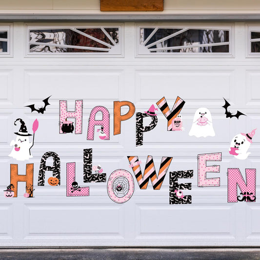 JarThenaAMCS 19Pcs Happy Halloween Garage Magnets Decoration Pink Cute Ghost Garage Door Decals Halloween Magnetic Refrigerator Stickers for Party Home Car