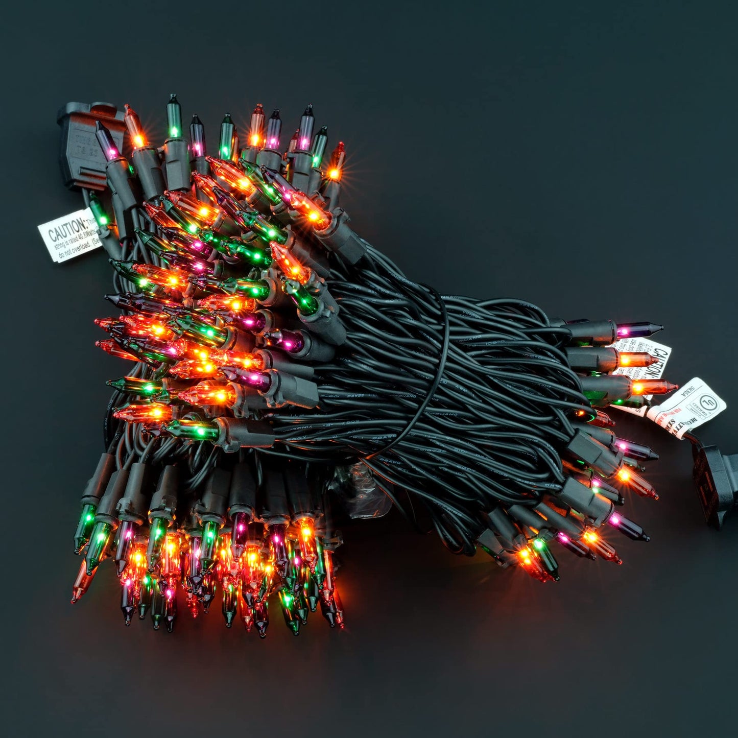 YULETIME 200 Orange Green & Purple Halloween Lights with Black Wire, Pack of 2 Sets 33 ft 100 Count UL Certified Christmas String Lights (Orange, Green & Purple)
