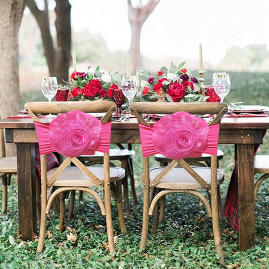 SFN 2 PCS Pink Flower Chair Sashes Chair Spandex Bands Bows tie for Thanksgiving Christmas Wedding Banquet Birthday Party Events Hotel Decoration