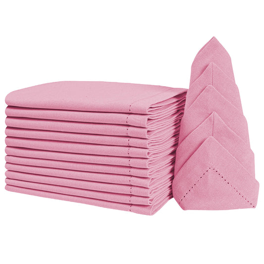 Goroly Home Decorative Cloth Dinner Napkins Hemstitched, Wedding, Cocktail & Party Napkins, Mitered Corners, Machine Washable, 12 Elegant Table Napkins for Special Occasions - 18x18 Inch - Baby Pink