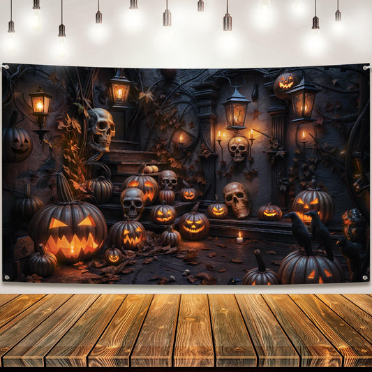 KatchOn, XtraLarge Spooky Halloween Backdrop - 72x44 Inch | Banner for Pumpkin Decorations | Photo Backdrop for Halloween Indoor, Outdoor | Pumpkin Banner for Summerween Decoration