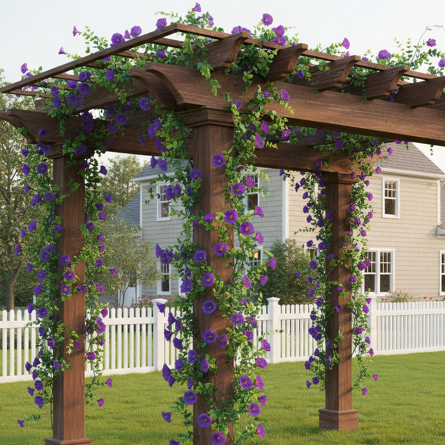 GTIDEA 6Pcs Fake Vines Spring Garland 36Feet Artificial Hanging Morning Glory Flower Garland Purple for Outdoors Wall Fence Indoor Arch Wedding Décor