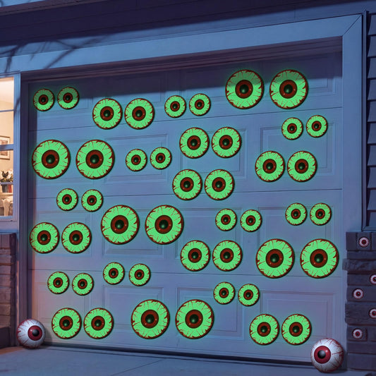 Suncalla 48 Pcs Halloween Glowing Garage Door Decorations Spooky Eyes Magnets Fake Eyeball Scary Door Decoration Luminous Sticker for Halloween Refrigerator Indoor Outdoor Car Garage Decor (Red Blood)