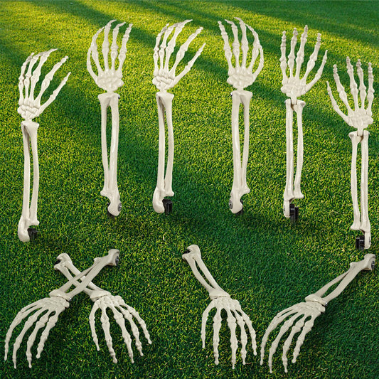 AOFOX Halloween Realistic Skeleton Stakes Zombie Ghost Arm Stake Severed Plastic Skeleton Hands Yard Signs for Lawn Stakes Garden Halloween Props Decoration(10 Pcs White)